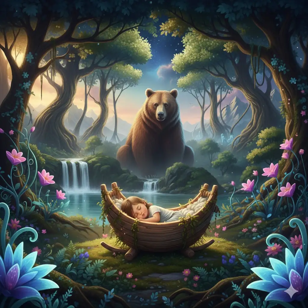 La piccola Atalanta accudita dall'orsa