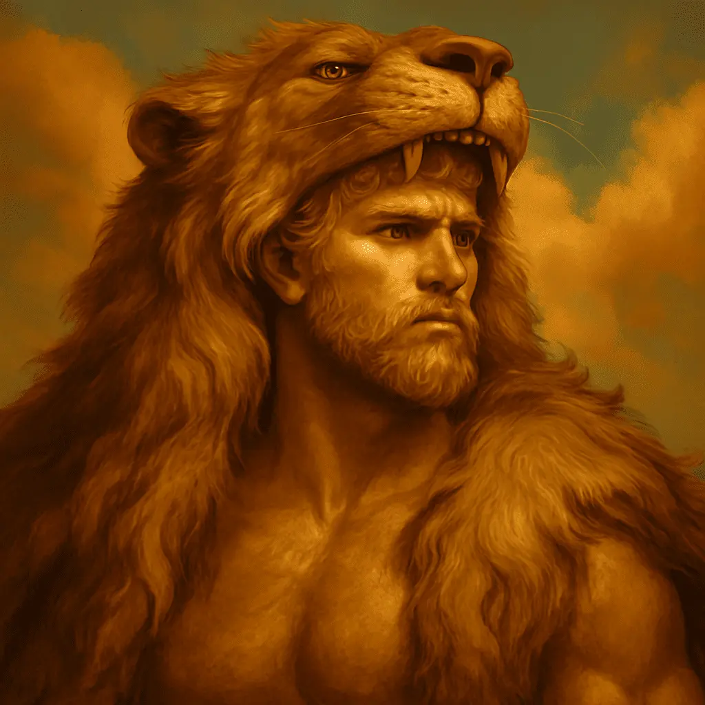 Rappresentazione di Ercole con l'elmo e il mantello ricavati dal leone