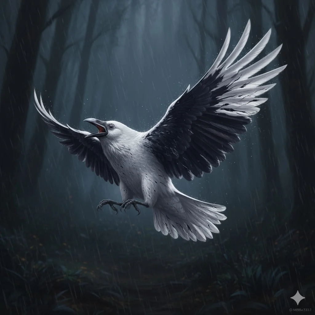 Apollo e Coronide 4 Il corvo bianco sta mutando il colore in nero, scena del mito di Apollo e Coronide