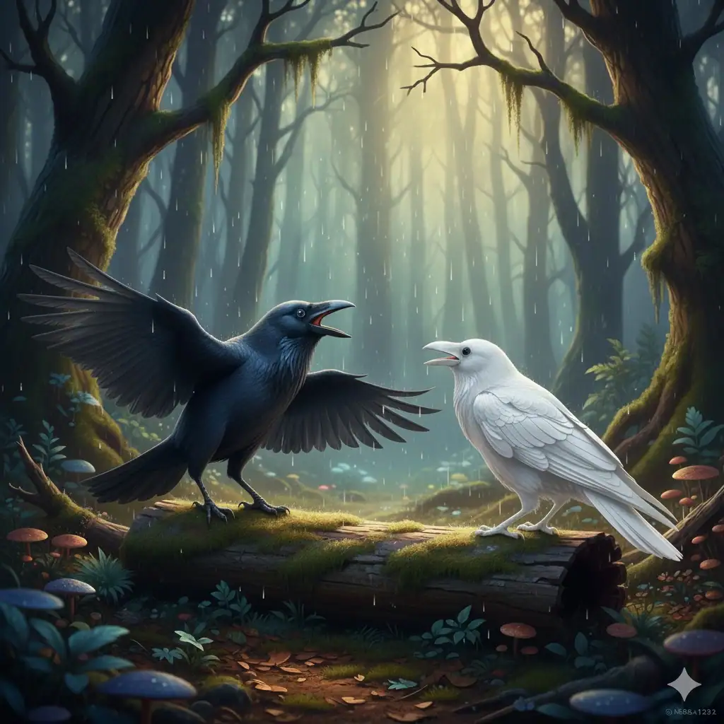 Apollo e Coronide 1 Il corvo bianco e la cornacchia discutono nel mito di Apollo e Coronide