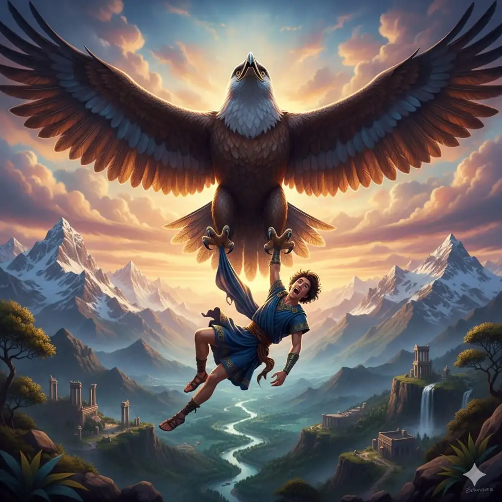 Zeus e Ganimede 2 Zeus rapisce Ganimede trasformatosi in un'aquila: mito sulla costellazione dell'acquario