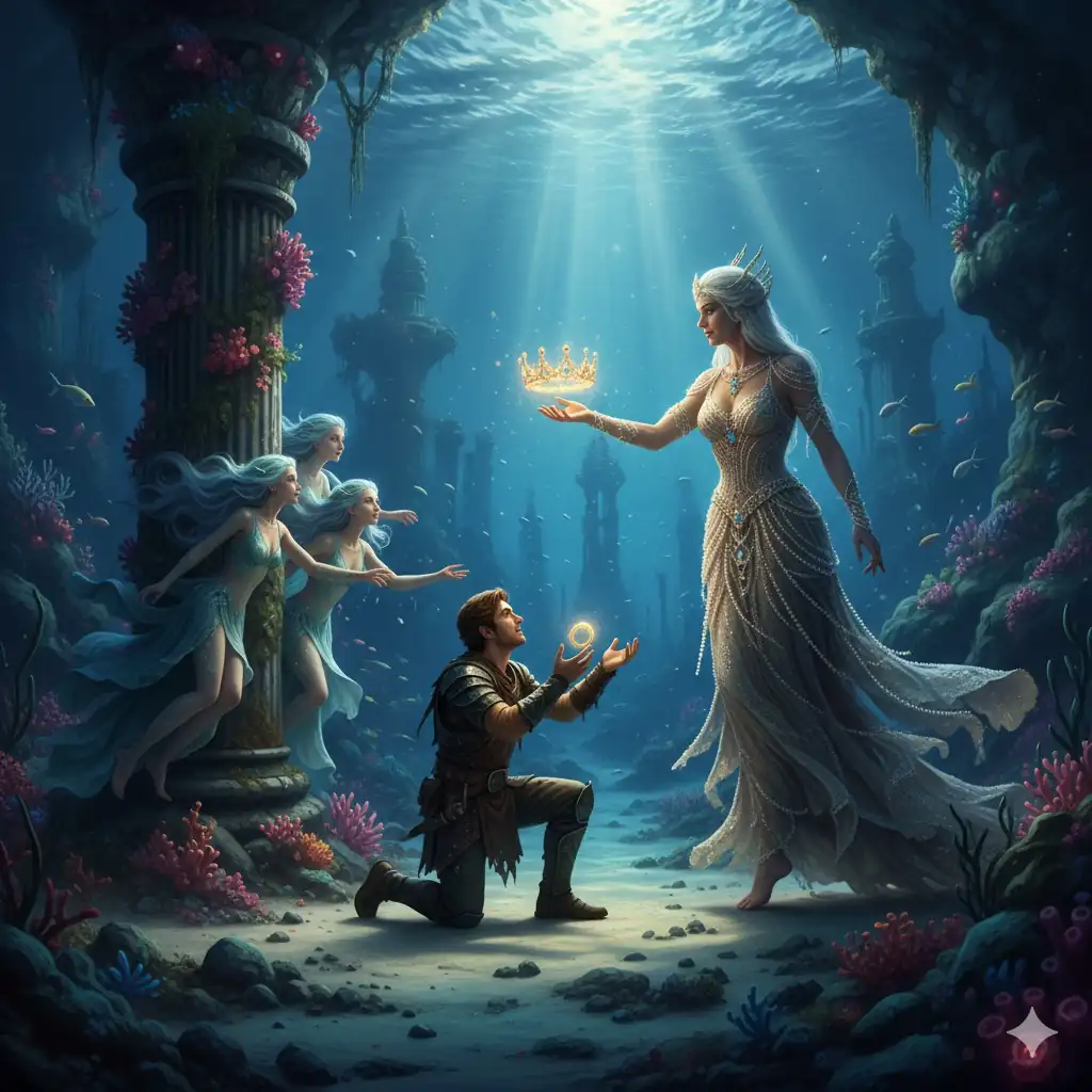 Teseo riceve la corona e l'anello dalle Nereidi e da Teti