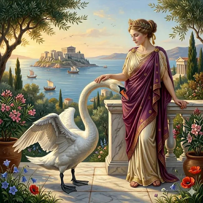 Rappresentazione del mito di Zeus e Leda per la costellazione del cigno